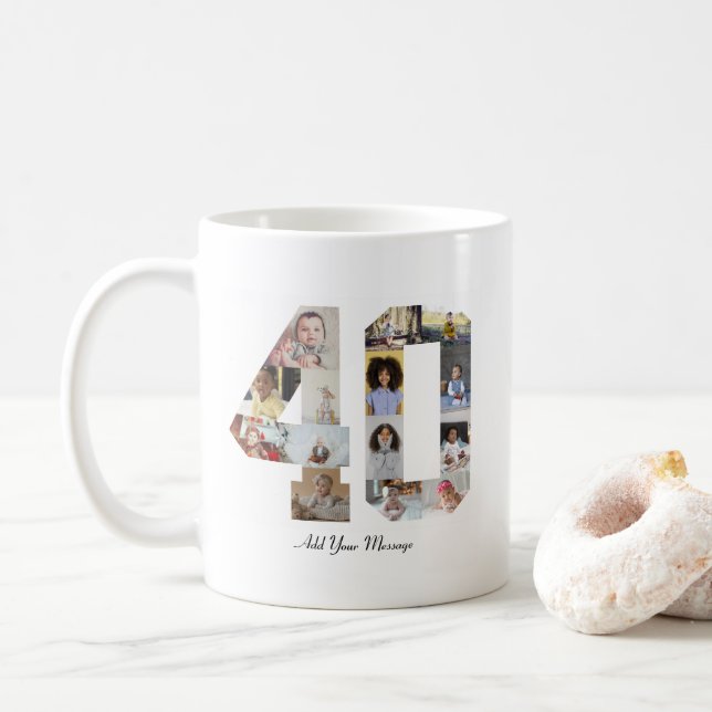 Zahl 40 FotoCollage Kaffeetasse (Mit Donut)