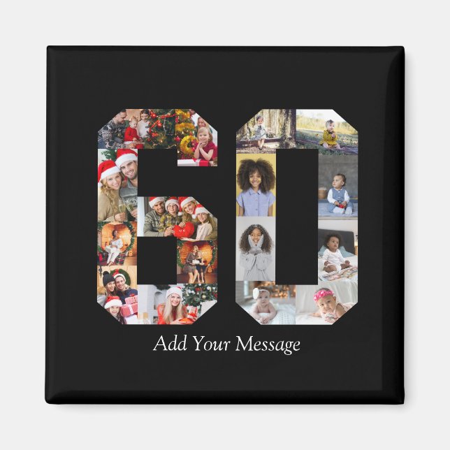 Zahl 60 FotoCollage Magnet (Vorne)