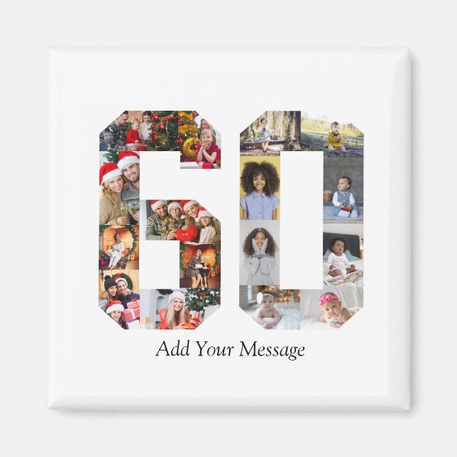 Zahl 60 FotoCollage Magnet (Vorne)