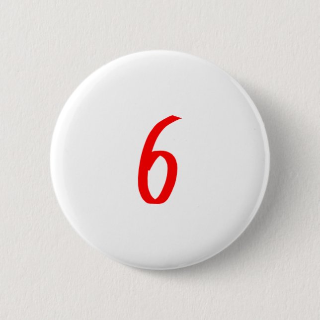 Zahl 6 sechs rote Farbe Button (Vorderseite)