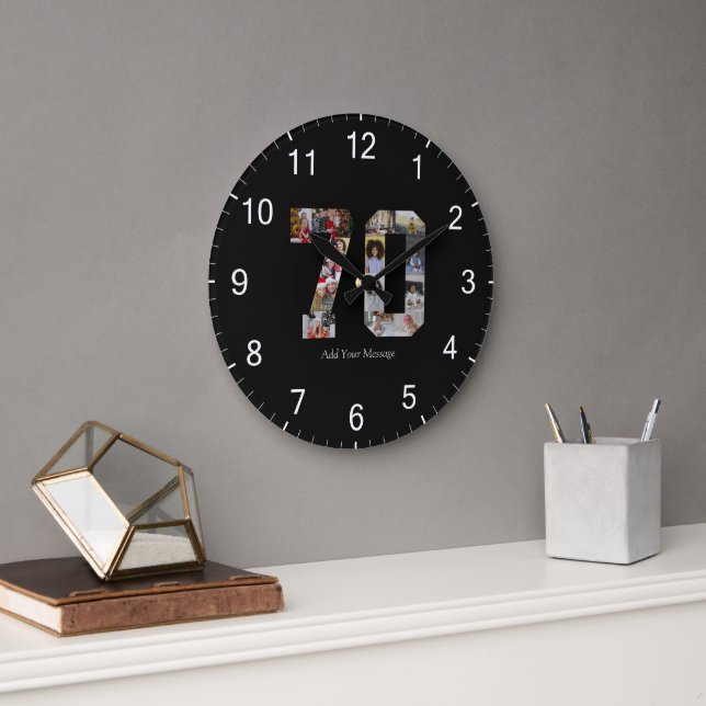 Zahl 70 FotoCollage Große Wanduhr (Büro)