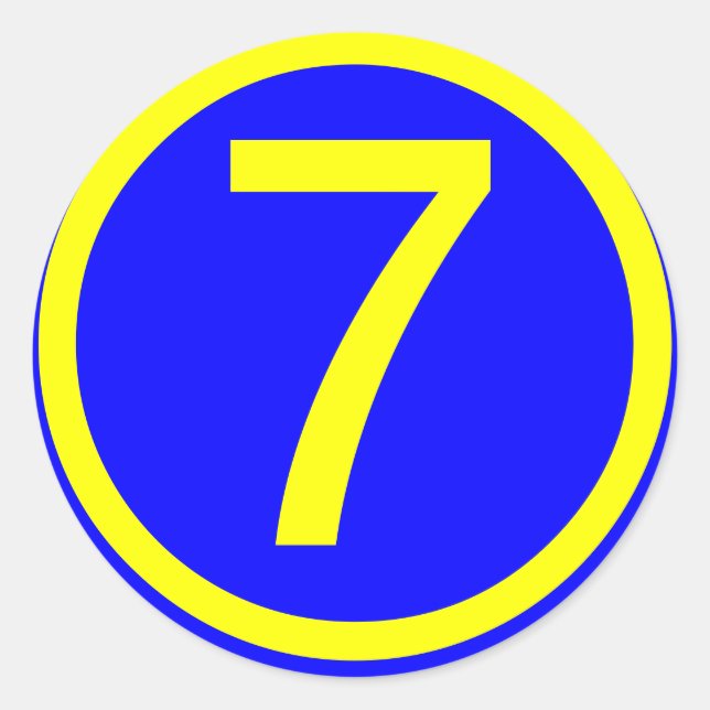 Zahl 7 im Kreis, blauer Hintergrund Runder Aufkleber (Vorderseite)