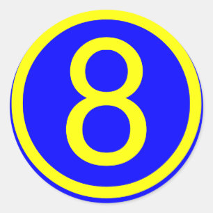 Zahl 8 im Kreis, blauer Hintergrund Runder Aufkleber