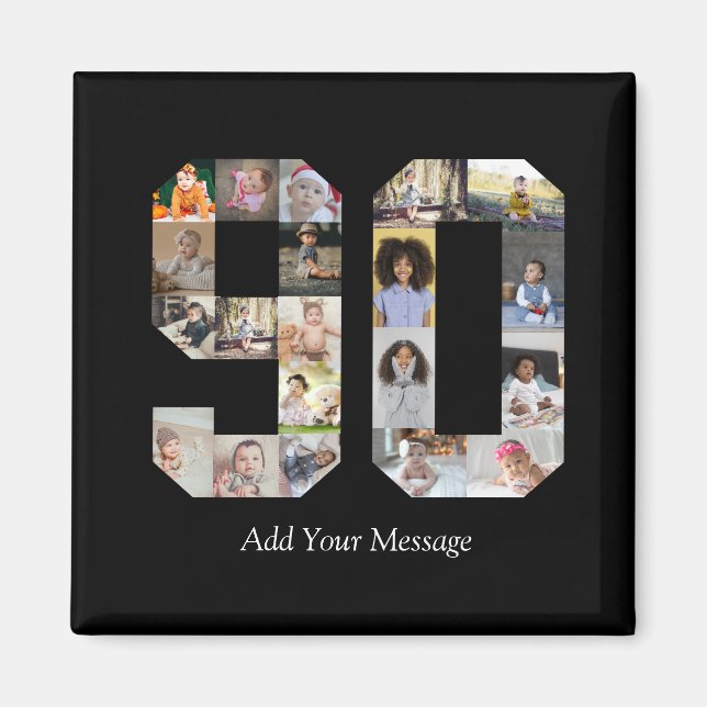 Zahl 90 FotoCollage Magnet (Vorne)