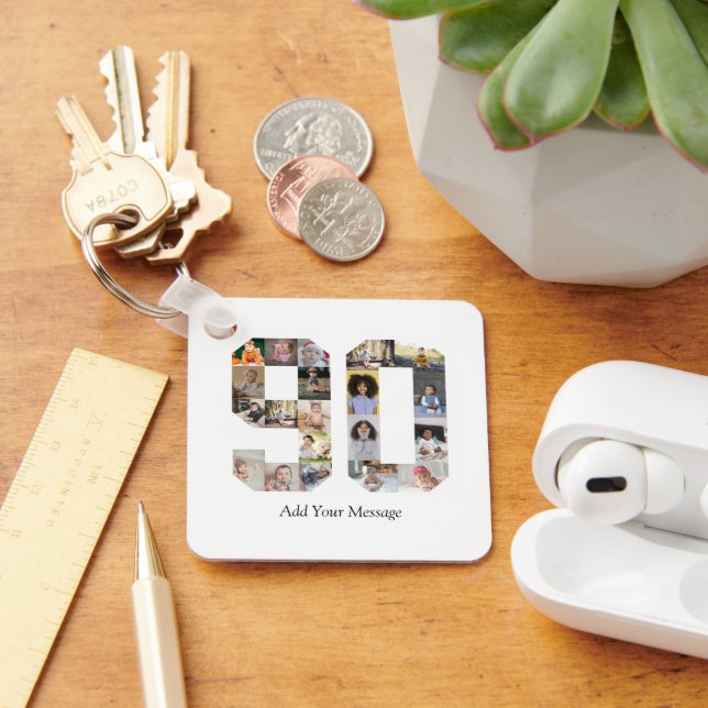 Zahl 90 FotoCollage Schlüsselanhänger (Schreibtisch)