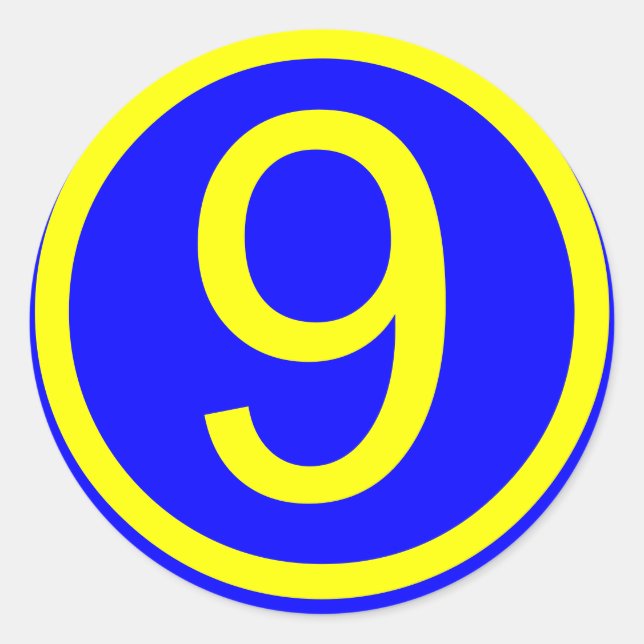 Zahl 9 im Kreis, blauer Hintergrund Runder Aufkleber (Vorderseite)