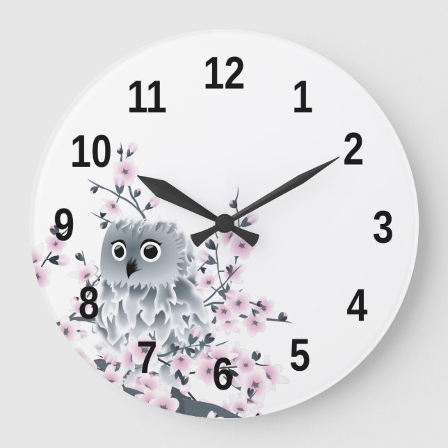 Zahl der niedlichen Eule- und Kirschblüten Große Wanduhr (Vorderseite)