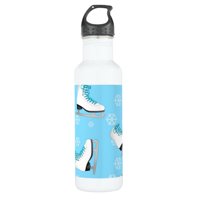 Zahl Skaten - Eis-Skate blau mit Schneeflocken Edelstahlflasche (Vorderseite)