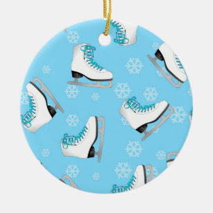 Zahl Skaten - Eis-Skate blau mit Schneeflocken Keramik Ornament
