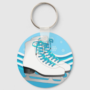 Zahl Skaten - Eis-Skate blau mit Schneeflocken Schlüsselanhänger