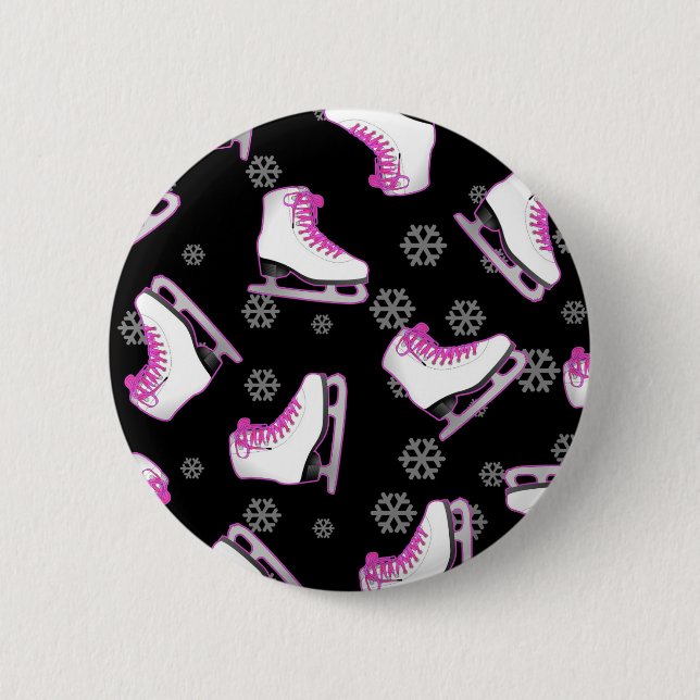 Zahl Skaten - Eis-Skate Schwarzes und Rosa Button (Vorderseite)