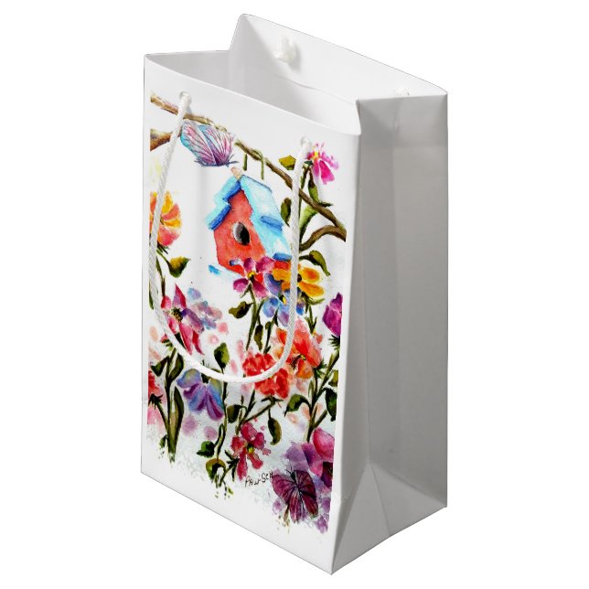 ZAHLDRUCKEN BIRD HOUSE KLEINE GESCHENKTÜTE (Vorderseite Schrägansicht)