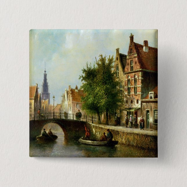 Zahlen auf einem Kanal, Amsterdam (Öl auf Platte) Button (Vorderseite)