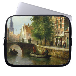 Zahlen auf einem Kanal, Amsterdam (Öl auf Platte) Laptopschutzhülle