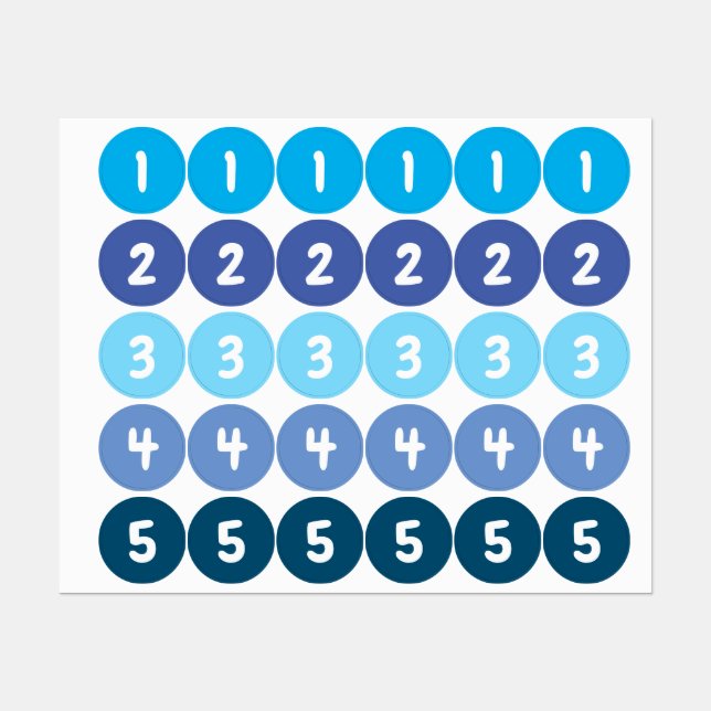 Zahlen Blue Stickers Etiketten (Blatt)