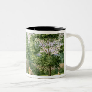 Zahlen im Boden eines Landhauses Zweifarbige Tasse