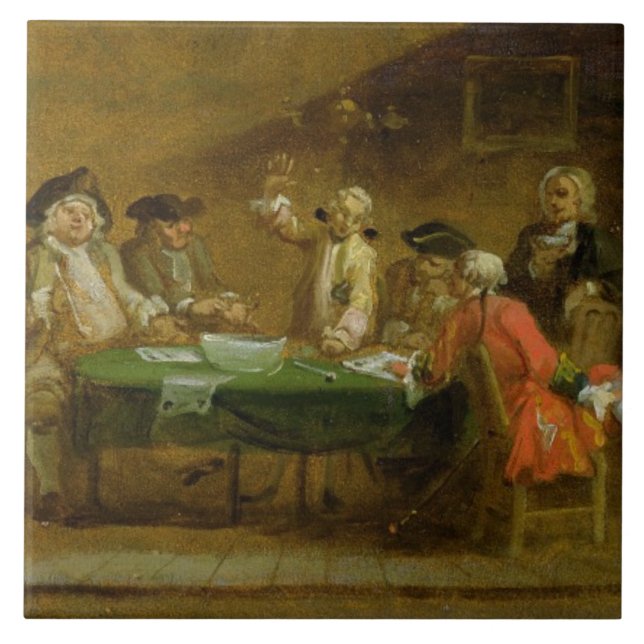 Zahlen in einer Taverne oder in einem Café, 1720s Fliese (Vorderseite)
