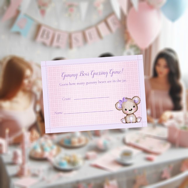 Zählen Sie das Bears Baby Dusche Niedliches Lila B Begleitkarte (Von Creator hochgeladen)