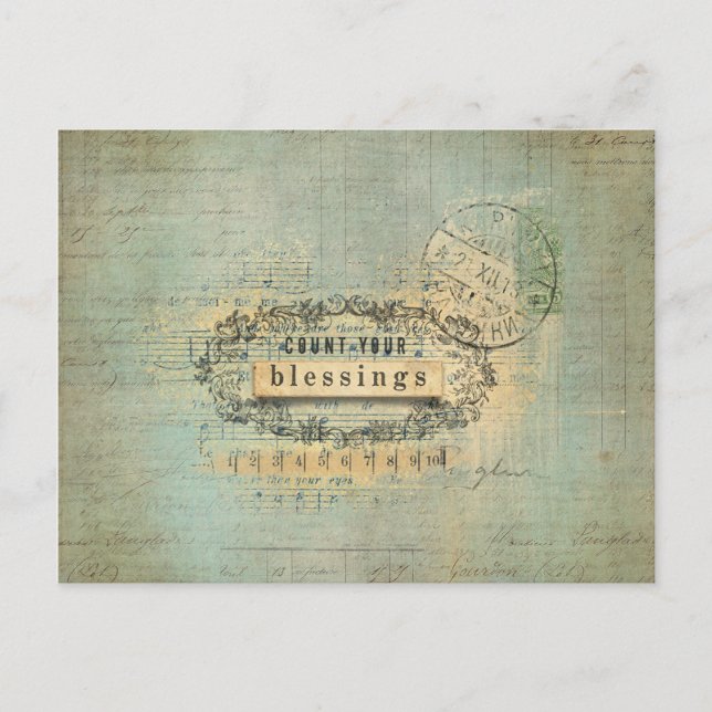 Zählen Sie Ihre Segnung Collage Wordart Postkarte (Vorderseite)