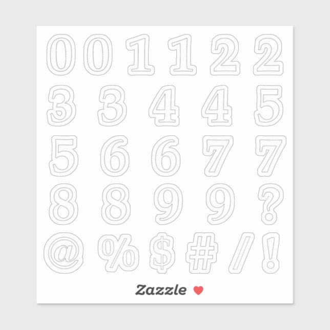 Zahlen und Symbole in StichAusschneiden Aufkleber (Blatt)