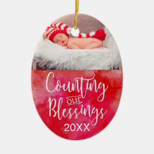 Zählen unser Foto Segnungen Weihnachten Wasserfarb Keramikornament