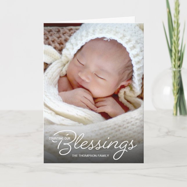 Zählen unserer Blessings Baby Foto Geburt Ankündigung (Vorderseite)