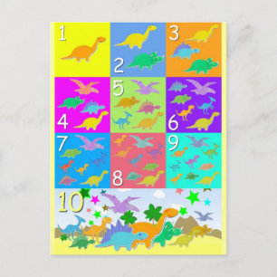 Zählen wir mit Dinosauriern mit den Nummern 1 bis  Postkarte