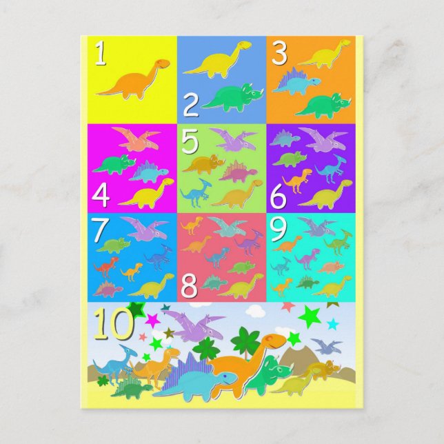 Zählen wir mit Dinosauriern mit den Nummern 1 bis  Postkarte (Vorderseite)