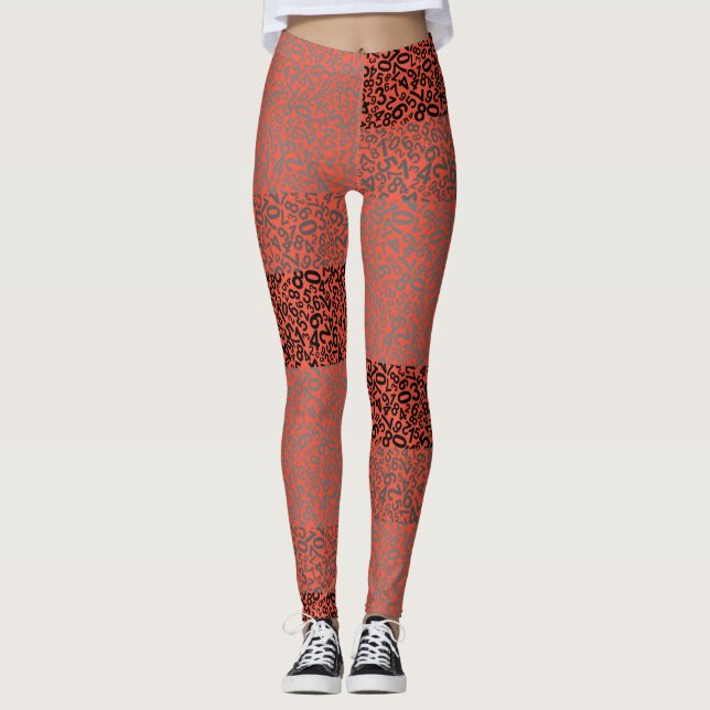 Zahlenmuster 01 mit Orange BG Leggings (Vorderseite)