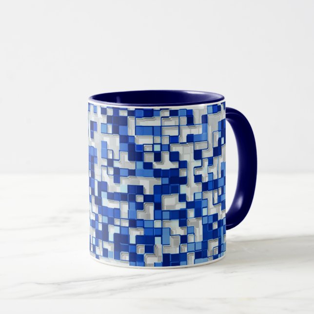 Zahlreiche kleine Plätze, blaue Farbtöne Tasse (VorderseiteRechts)