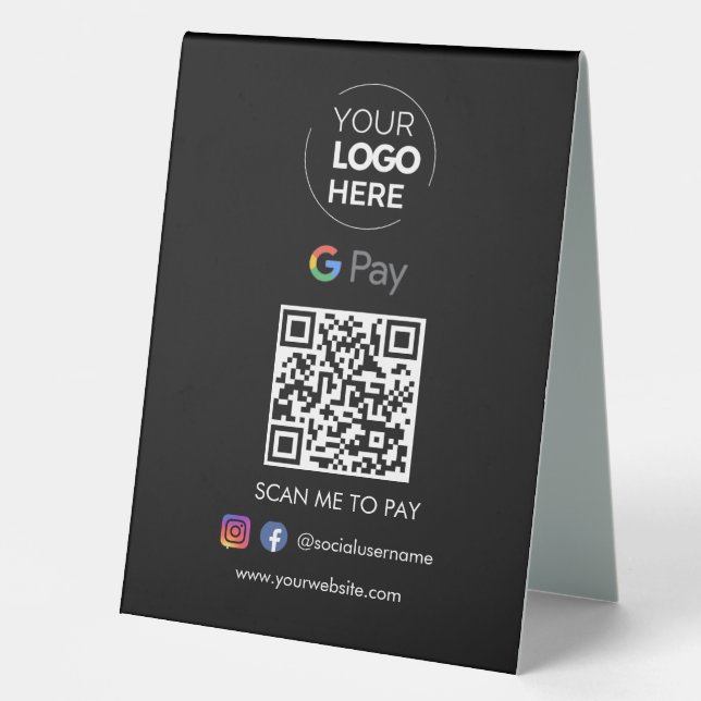 Zahlung mit dem Google Pay QR Code | Scannen, um s Tischaufsteller (Vorderseite)