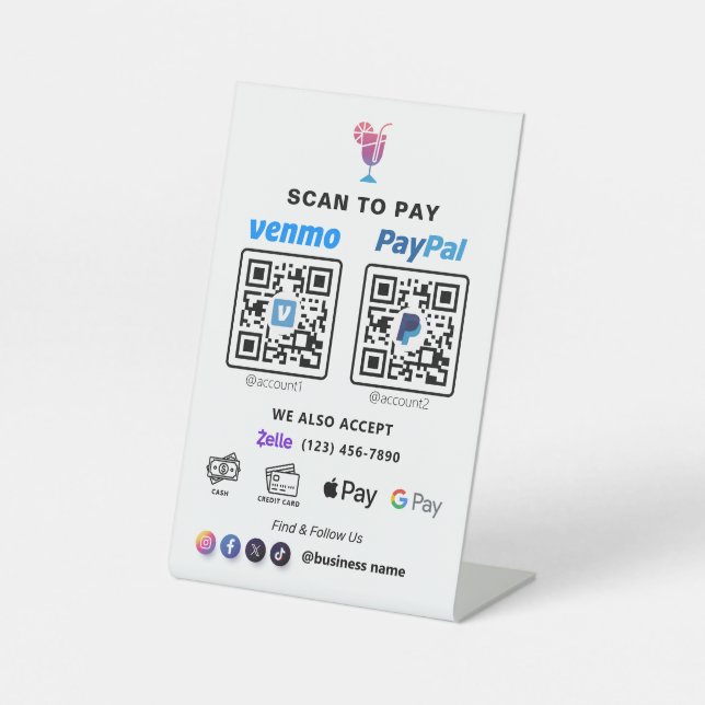 Zahlung mit MehrQR-Code | White Scan to Pay Pedest Sockelschild (Vorderseite)