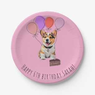 Zahmer rosa Corgi-Geburtstag anpassbar Pappteller