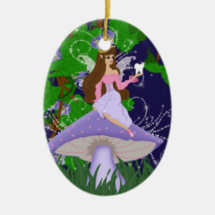 Zahn-Fee-Prinzessin auf lila Pilz-Verzierung Keramik Ornament