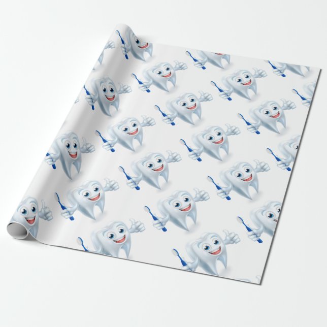 Zahn-Maskottchen-Charakter Geschenkpapier (Ungerollt)