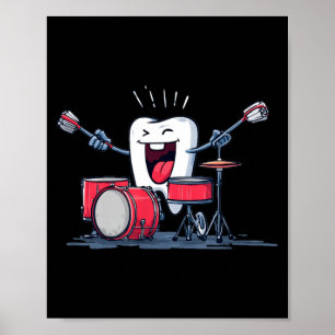 Zahn mit Rocking Drums und Zahnbürste-Grafik Poster
