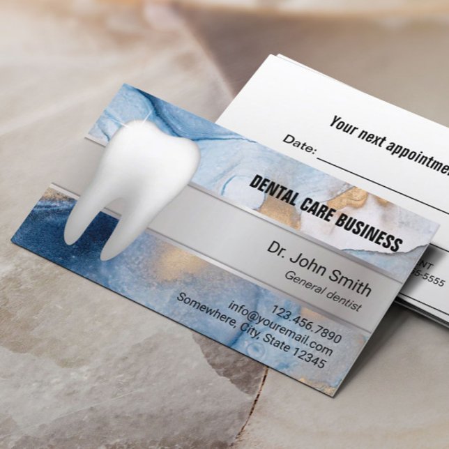 Zahnarzt Abstrakt Navy & Gold Dentist Terminkarte (Von Creator hochgeladen)