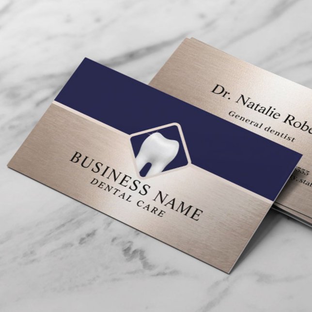 Zahnarzt Elegant Gold & Navy Blue Dental Office Visitenkarte (Von Creator hochgeladen)