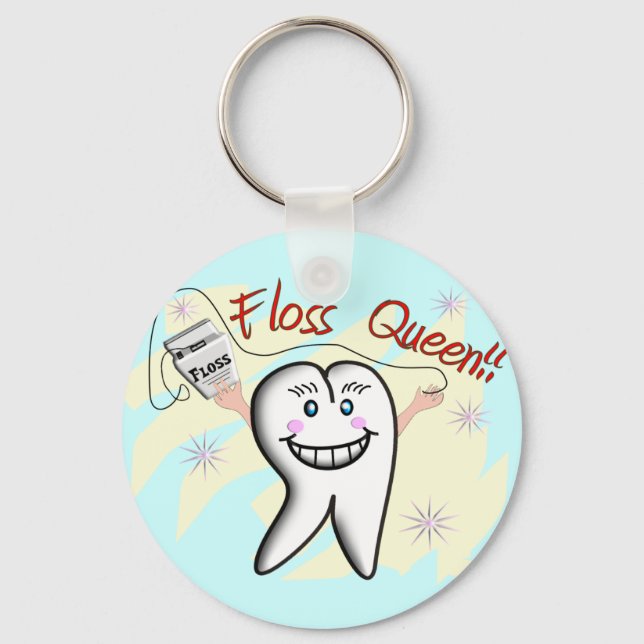 Zahnarzt "Floss Queen" T - Shirt und Geschenke Schlüsselanhänger (Vorderseite)