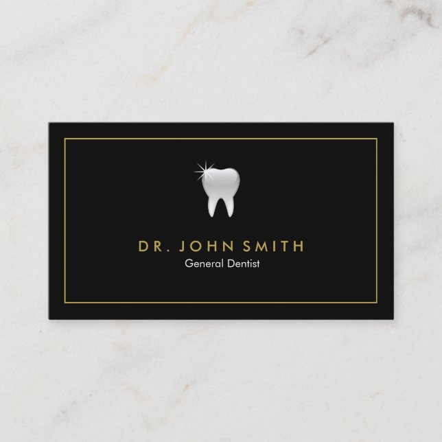 Zahnarzt, Golden Frame Black Tooth Dental Terminkarte (Vorderseite)