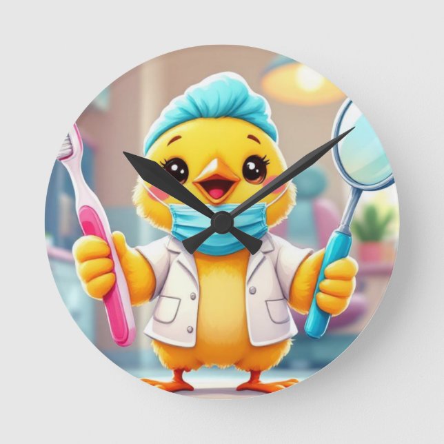 Zahnarzt Huhn Rund Uhr  (Vorderseite)