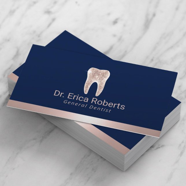 Zahnarzt Moderne Rose Gold Border Navy Blue Dental Visitenkarte (Von Creator hochgeladen)