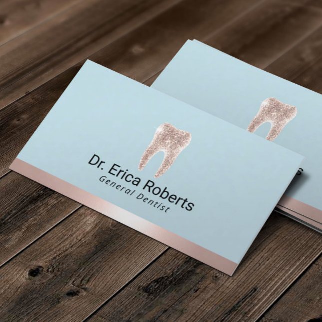 Zahnarzt Moderne Rose Gold Minze Blue Dental Visitenkarte (Von Creator hochgeladen)