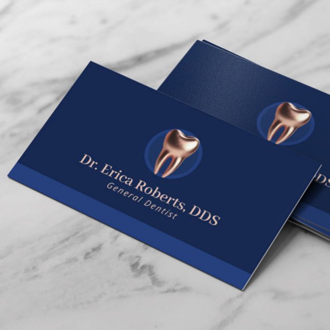 Zahnarzt Moderne Rose Gold Tooth Navy Blue Dental Visitenkarte (Von Creator hochgeladen)