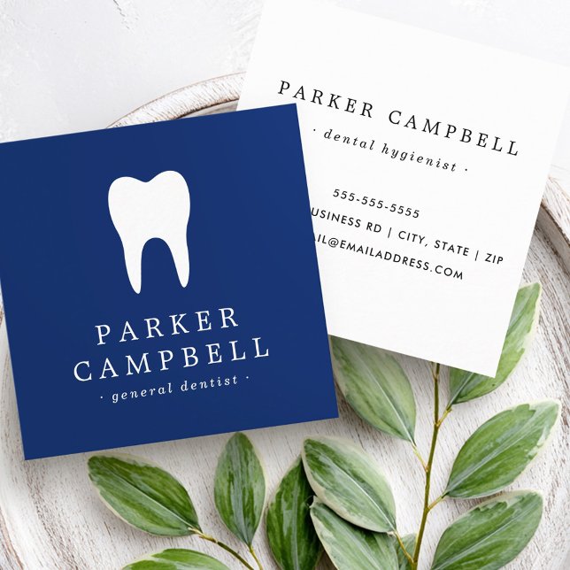 Zahnarzt Quadratische Visitenkarte (Elegant navy blue and white tooth dentist dental square business card)
