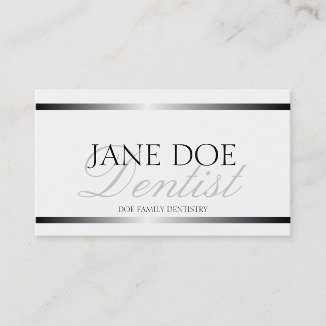 Zahnarzt-silbernes metallisches Skript Visitenkarte (Vorderseite)