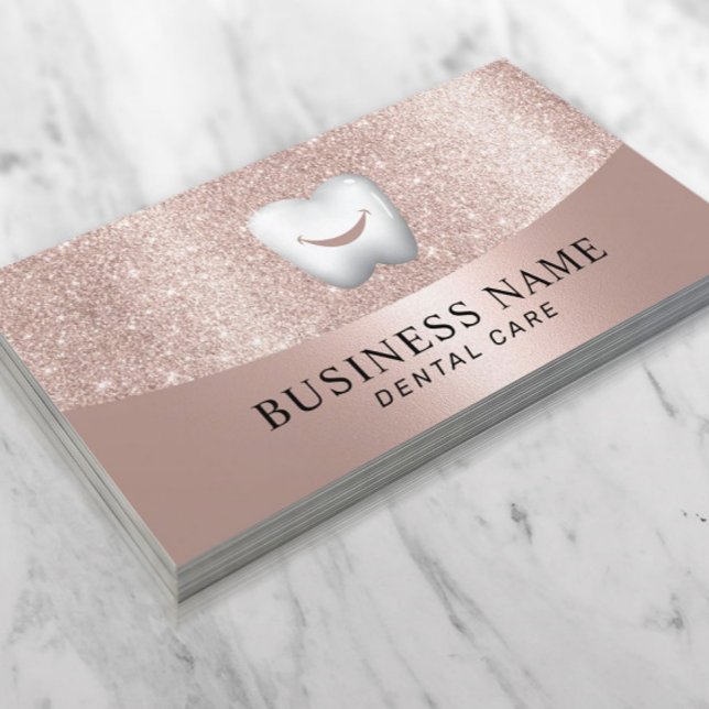Zahnarzt Smile Tooth Moderne Rose Gold Zahnpflege Visitenkarte (Von Creator hochgeladen)