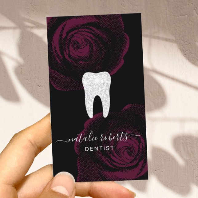 Zahnarzt Tooth Burgundy Red Floral Dental Office Visitenkarte (Von Creator hochgeladen)