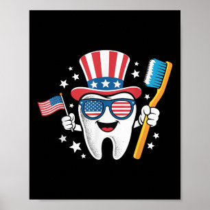 Zahnarzt Zahn Dental Amerikanische Flagge Lustig 4 Poster