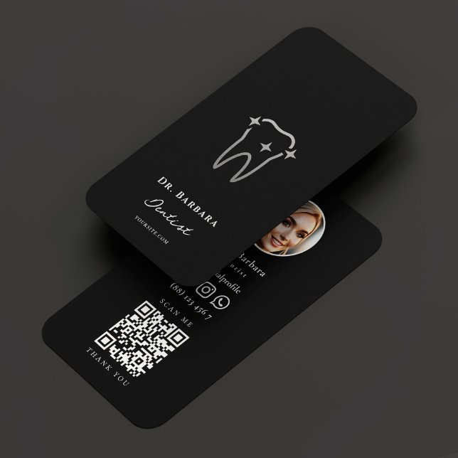 Zahnarzt Zahnkosmetik Zahnmedizin Black Silver Visitenkarte (Dentist Dental Cosmetic Dentistry Black Silver Business Card
)